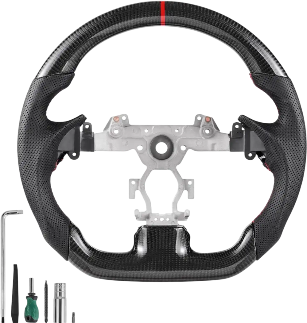VEVOR Steering Wheel for 2007-2013 Infiniti G37, Carbon Fiber Steering Wheel D-Shaped Flat-Bottom, Leather Grip with Non-Slip Texture & Precise Stitching, Accessories Replacement for Infiniti, Black