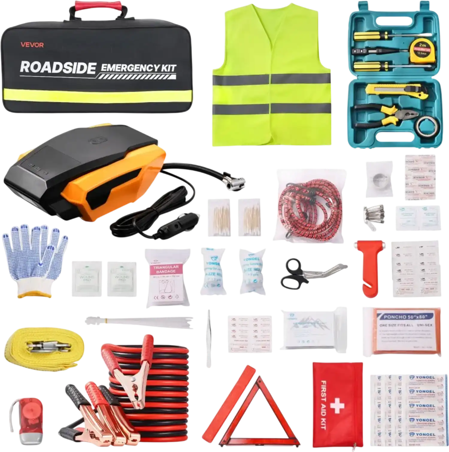 Vevor Car Emergency Kit 32-Piece Roadside Safety Kit with 12V Pump and First Aid New
