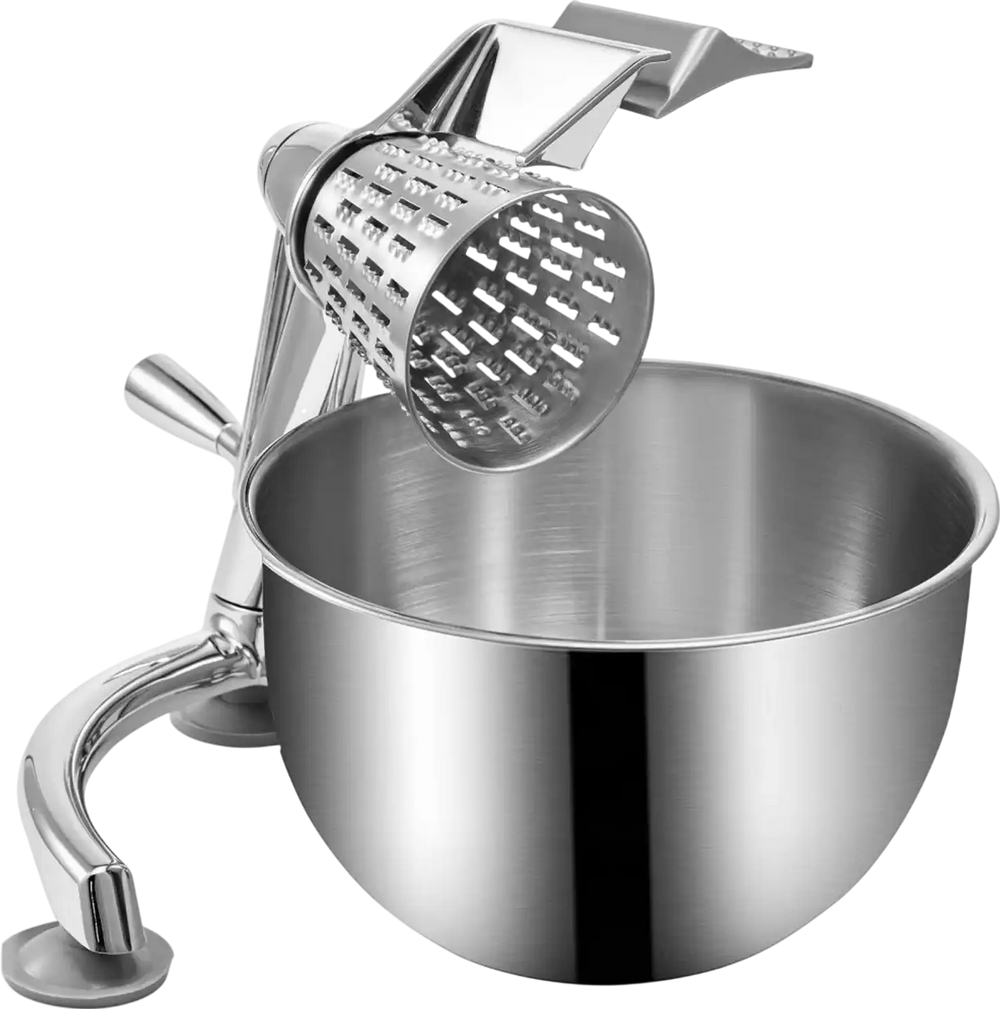 VEVOR Rotary Cheese Grater, Zinc Alloy Rotary Vegetable Mandoline, Manual Cheese Mandoline with 5 Stainless Steel Cutting Cones, Manual Vegetable Grater with 2.5L Bowl, Rotary Shredder with Suction Ba