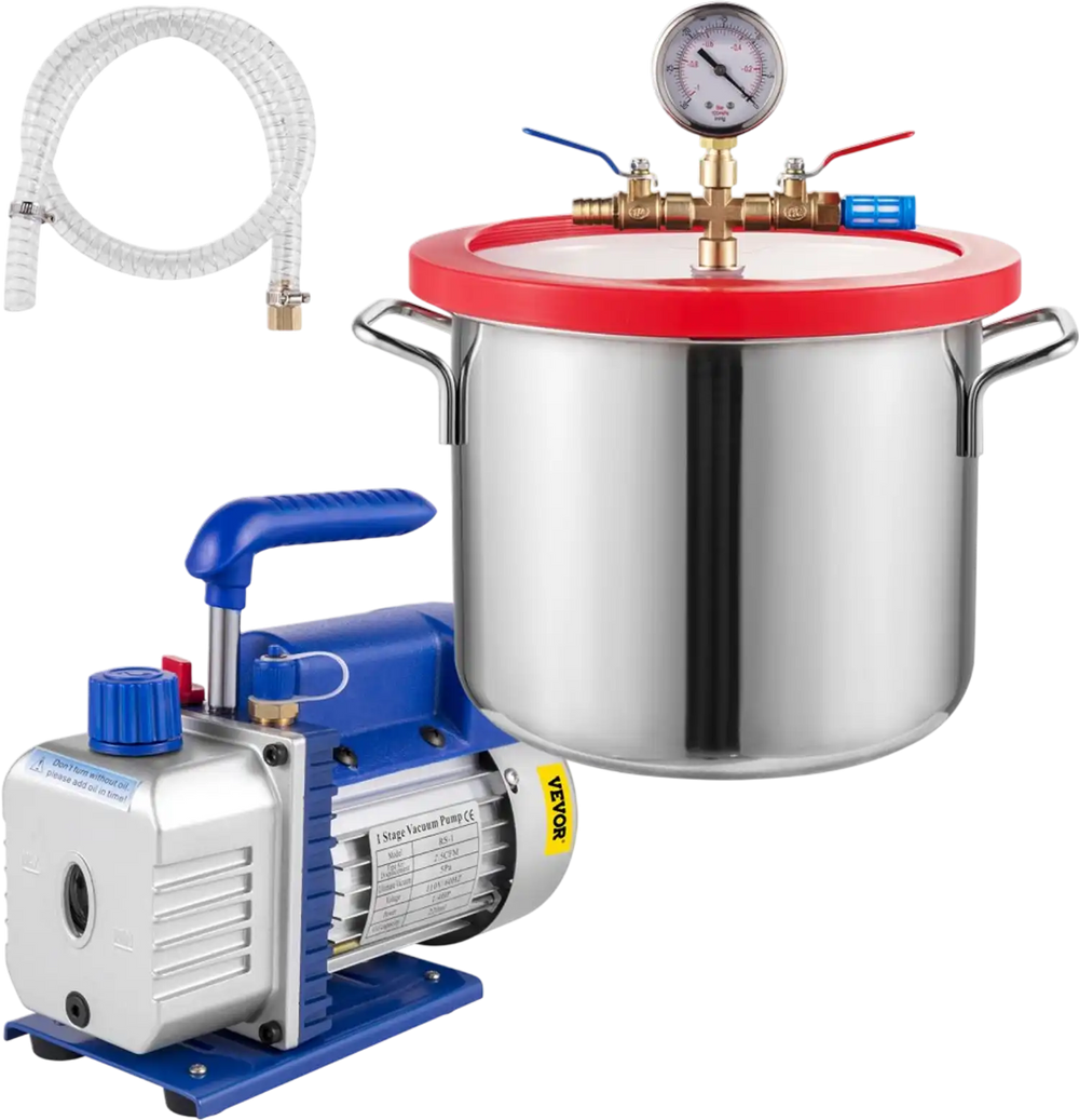 VEVOR 1.5 Gallon Vacuum Degassing Chamber Kit Stainless Steel Degassing Chamber 5.7L Vacuum Chamber Kit with 2.5 CFM Vacuum Pump - Not for Wood Stabilizing