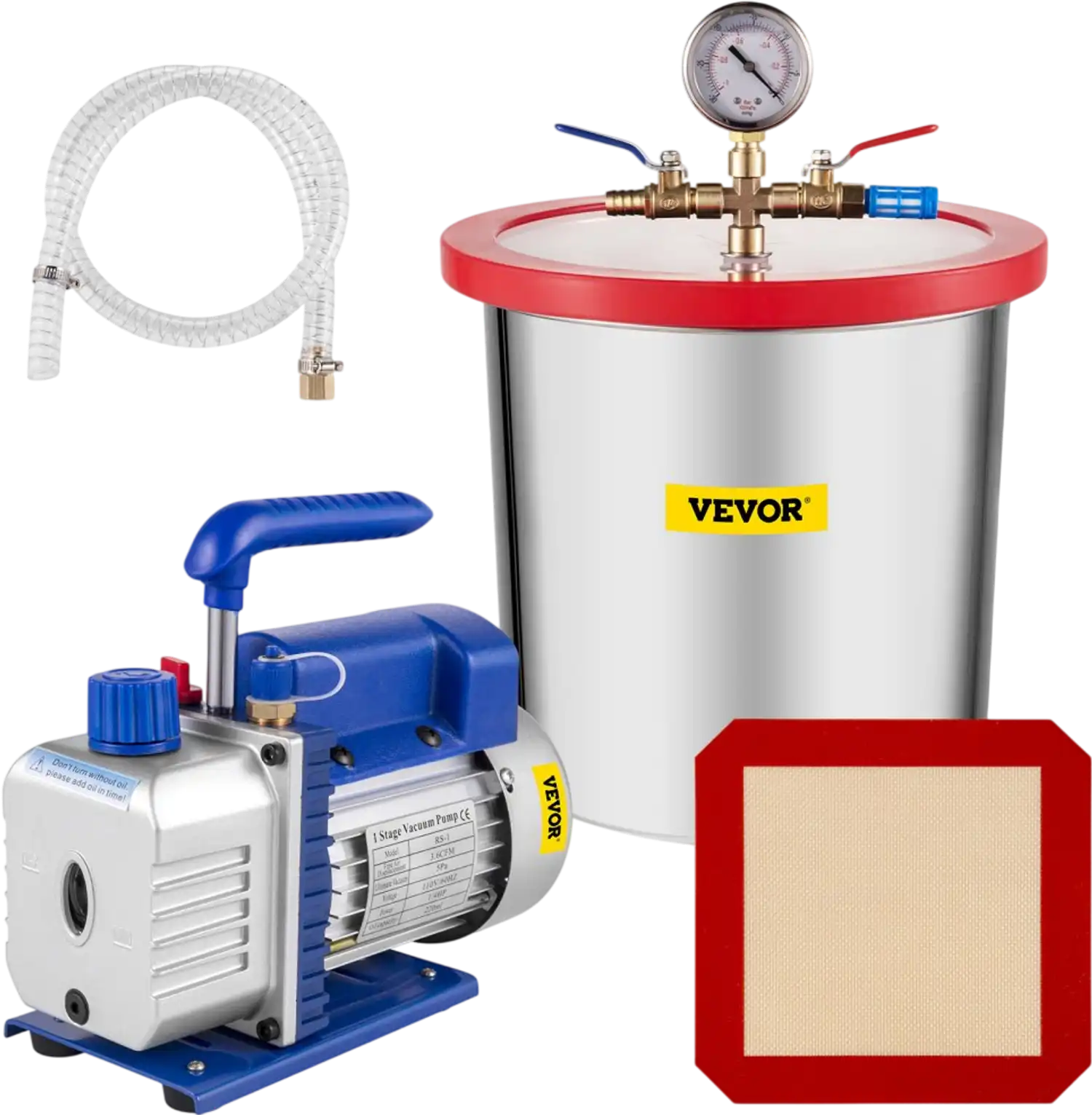 Vevor Vacuum Pump Kit 3 Gallon 3.6 CFM Single Stage HVAC Degassing Chamber New