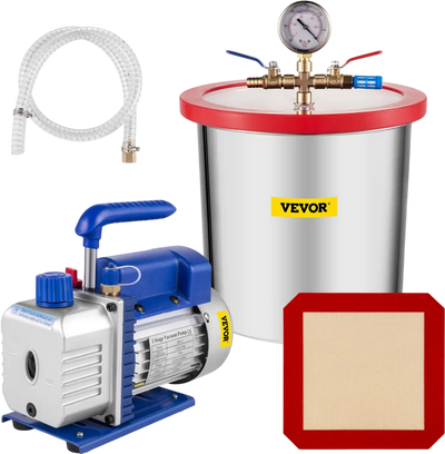 VEVOR 3 Gallon Vacuum Chamber Kit Stainless Steel Degassing Chamber 12L Vacuum Degassing Chamber Kit with 3.6 CFM 1 Stage Vacuum Pump HVAC