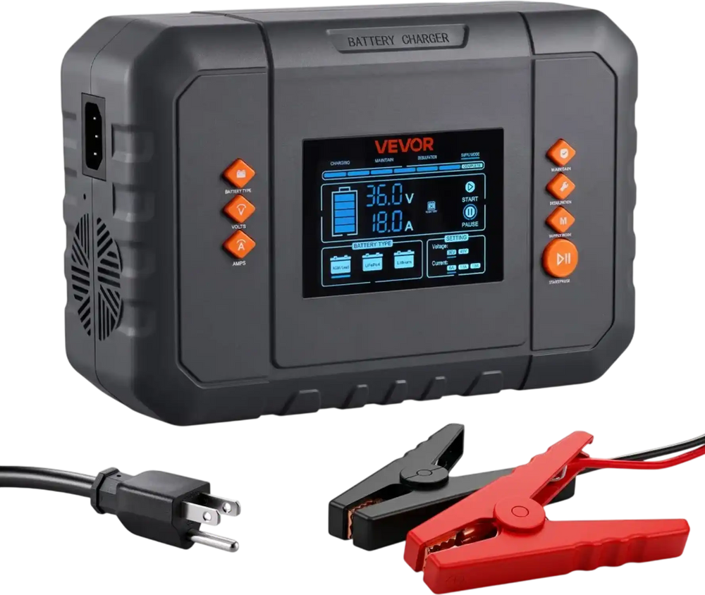 VEVOR Golf Cart Battery Charger 36V 18A and 48V 13A Smart Trickle Charger, for Lithium LiFePO4 Lead-Acid AGM/Gel/SLA Batteries, Plastic Shell, Multiple Protections, with LCD Display & Cooling Fan