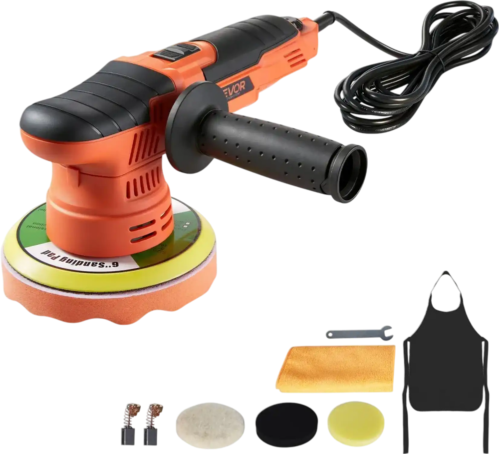 VEVOR Car Buffer Polisher, 6-Inch Dual Action Polisher Buffer Waxer, 650W 6 Variable Speeds 2000-6800RPM Random Orbital Polisher Kit for Cars Detailing, Waxing, Polishing