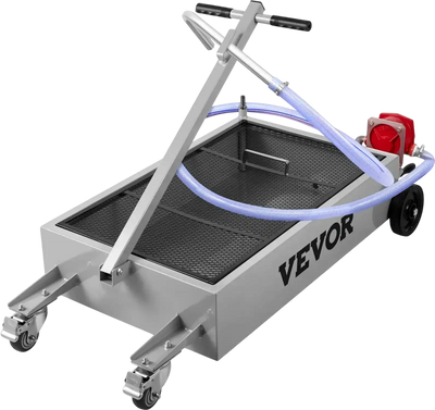 VEVOR Oil Drain Pan 15 Gallon Oil Drain Tank, 57L Low Profile Oil Drain Pan, Large Capacity Oil Change Pan, Foldable Hand, with Pump, Hose, Swivel Casters Wheels for Car, SUV, Trucks Oil Draining