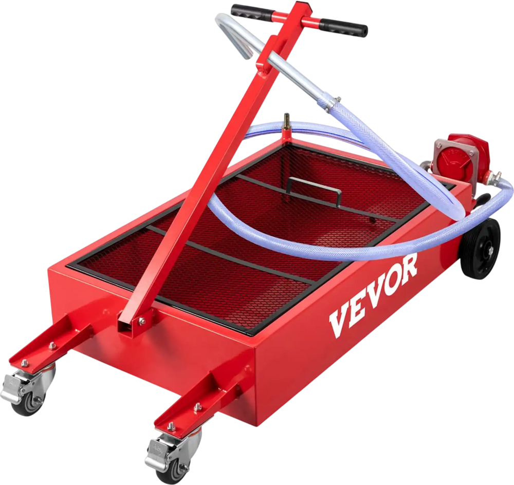 VEVOR Oil Drain Pan 20 Gallon Oil Drain Tank, 76L Low Profile Oil Drain Pan, Large Capacity Oil Change Pan, Foldable Hand, with Pump, Hose, Swivel Casters Wheels for Car, SUV, Trucks Oil Draining