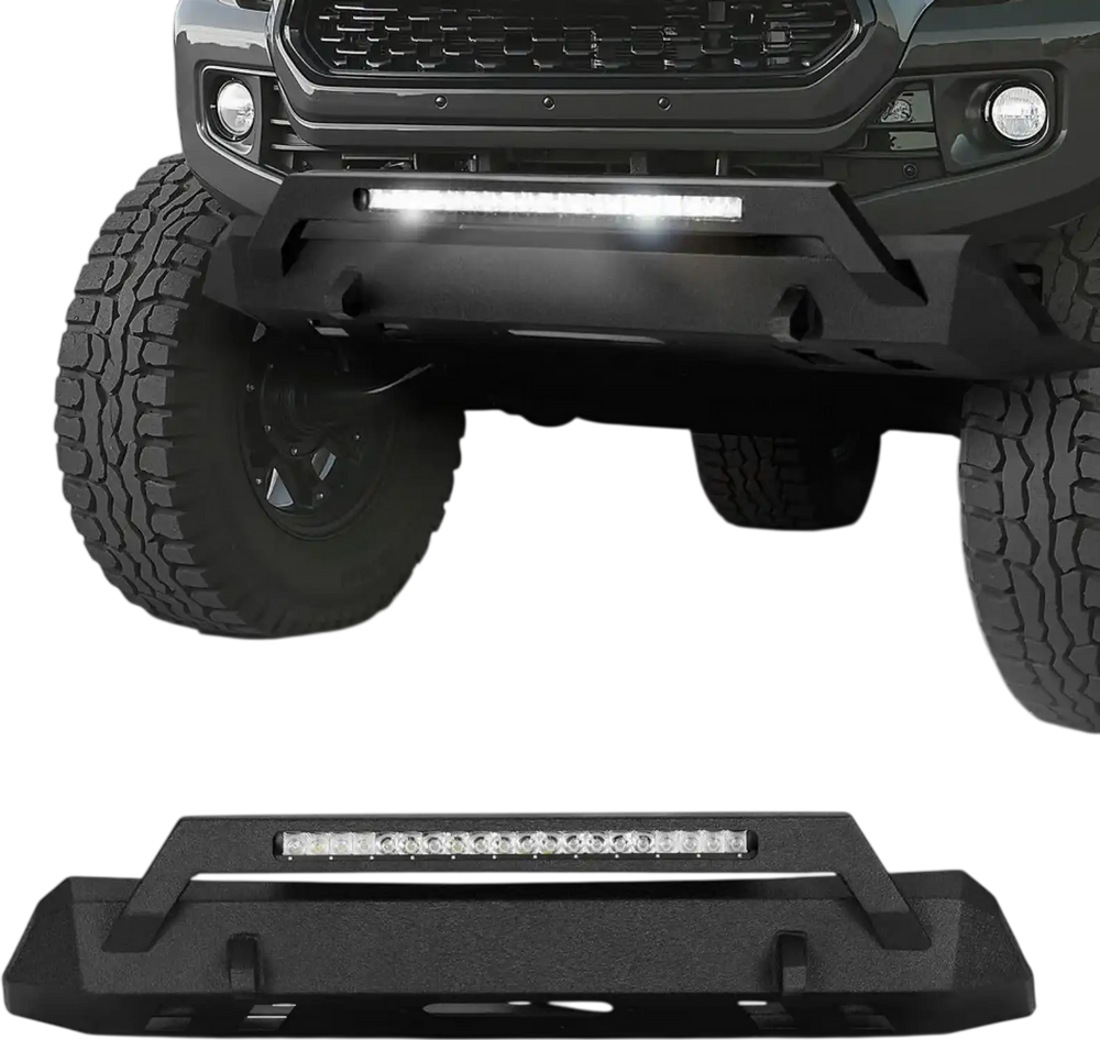 VEVOR Front Bumper Compatible with 2016-2023 Toyota Tacoma (Excluding Tacoma TRD/Tacoma TRD Sport), Pickup Truck Bumper with LED Light Bar, Winch Plate & D-Rings Mounts, Heavy-Duty Steel Front Bumper with E-Coating