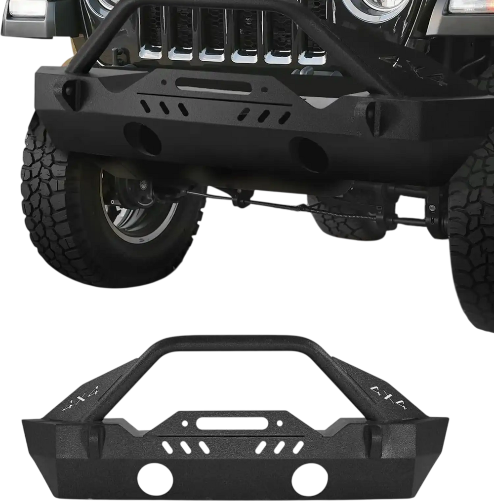 VEVOR Front Bumper Compatible with 2018-2024 Jeep Wrangler JL JLU & Gladiator JT, Heavy-Duty Steel Front Bumper with Winch Plate, D-Ring Mounts & Fog Light Housing