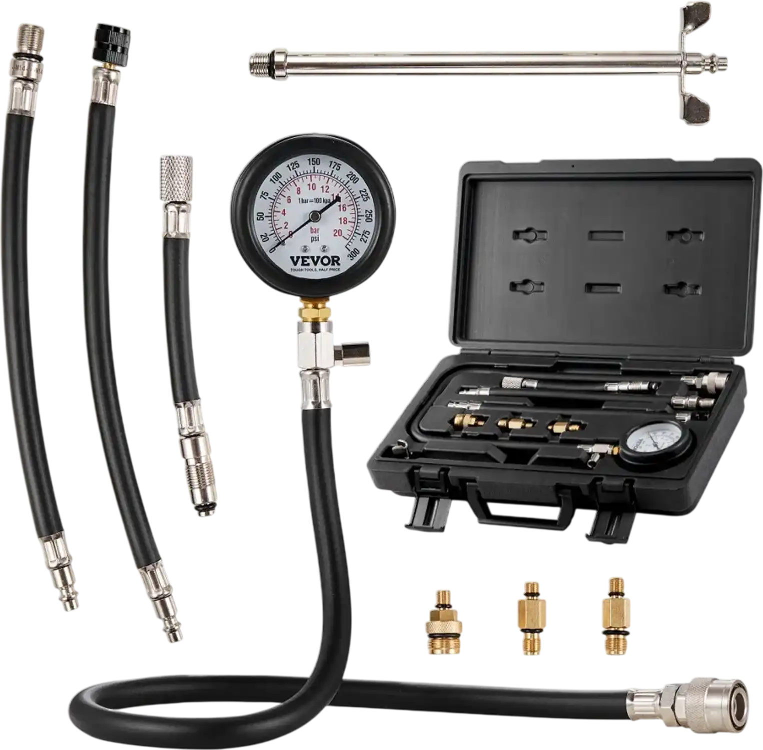 Vevor Compression Tester Adapter Kit 9-Pc Engine Cylinder Leak Down Test Gauge Set New