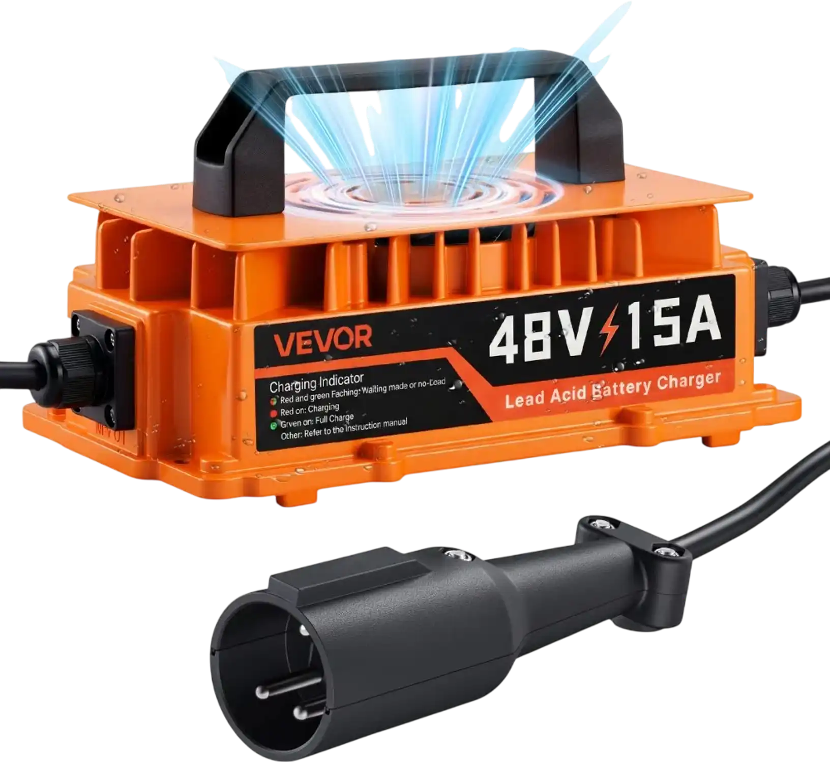 Vevor Golf Cart Battery Charger 48V 15A 3-Pin Round Plug Lead-Acid New