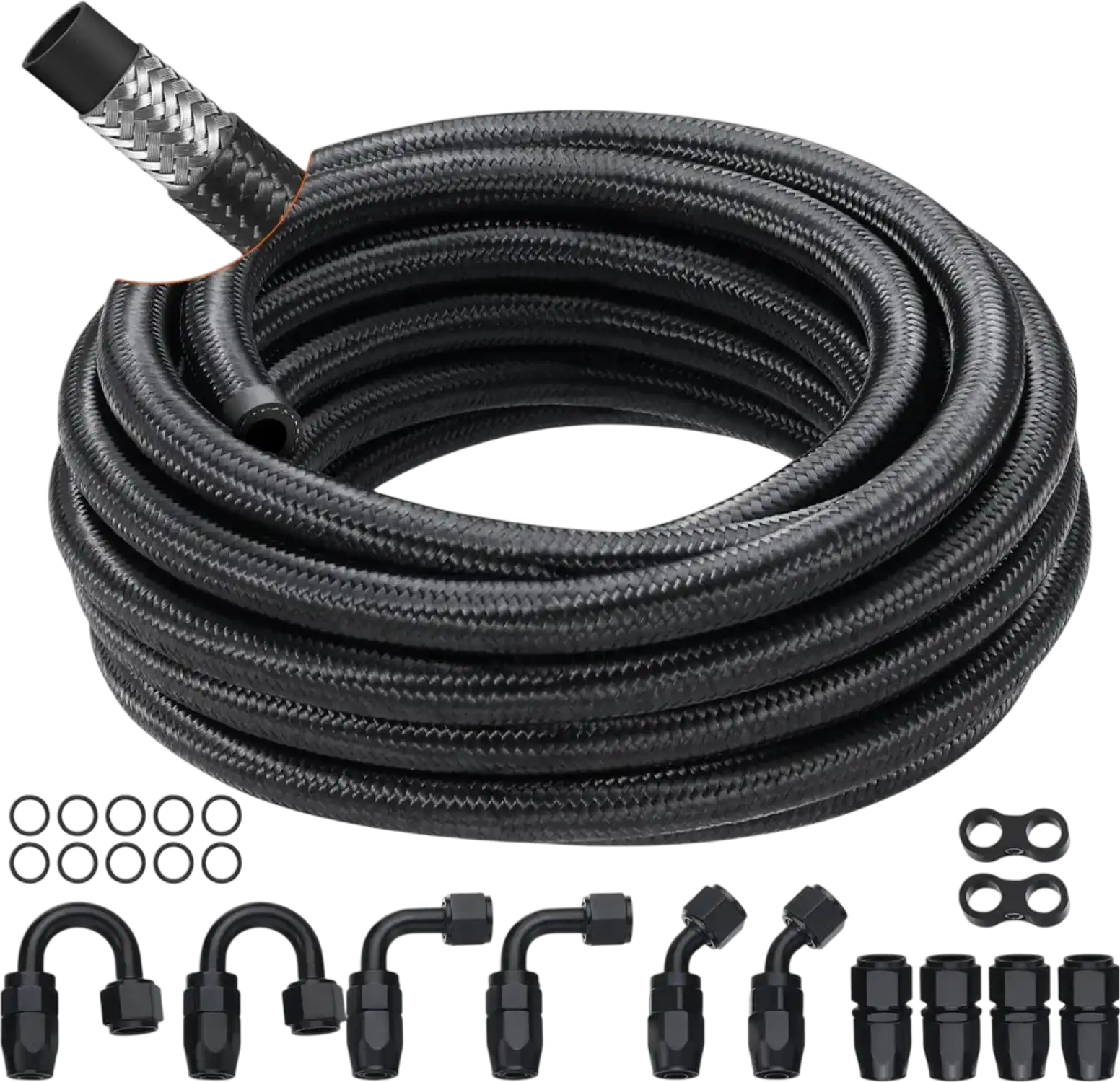 Vevor Fuel Line Kit 20' 6AN Nylon Stainless Steel Braided Hose with 12 Swivel Fittings Black New