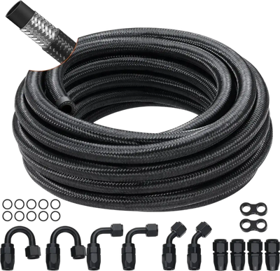 Vevor Fuel Line Kit 20' 6AN Nylon Stainless Steel Braided Hose with 12 Swivel Fittings Black New