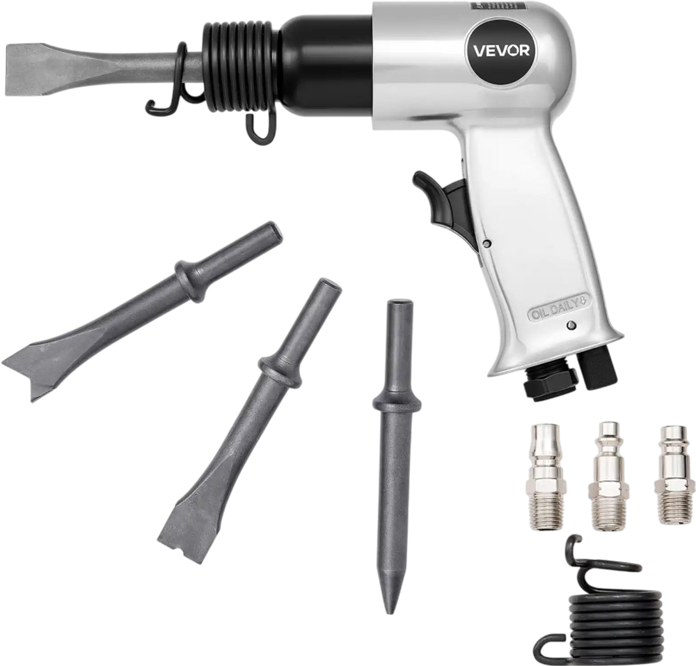 VEVOR Air Hammer, 4500BPM Pneumatic Hammer with 1.57-inch Stroke & 4PCS Chisels Round Shank, Lightweight & Compact Air Chisel Pneumatic Shovel Tool for Cutting Punching Scraping