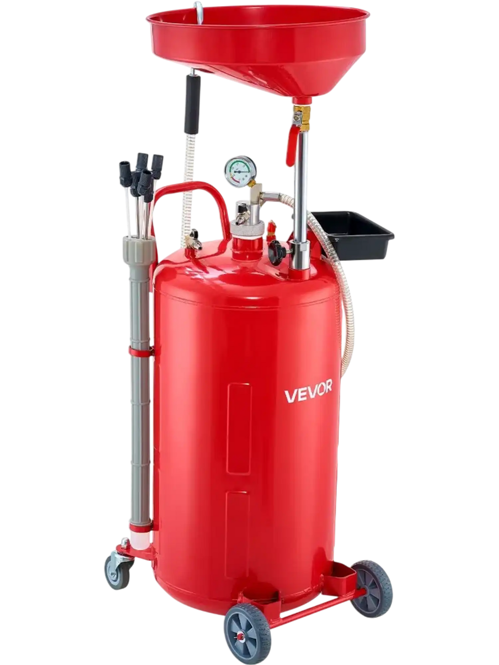 VEVOR 21 Gallon Waste Oil Drain Tank, Air Operated Portable Oil Drainer with Adjustable Funnel Height, Industrial Fluid Drain Tank with Wheels, Fluid Fuel Transfer Drainage for Auto Repair Shops, Red