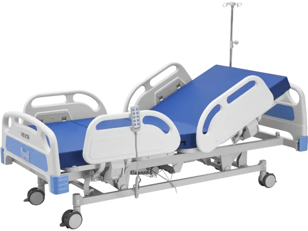VEVOR Premium 5 Function Full Electric Hospital Bed, ICU Electric Medical Bed with Trendelenburg & Reverse Trendelenburg, 5" Locking Casters & High-Density Mattress for Home Hospital, 550LBS Loading