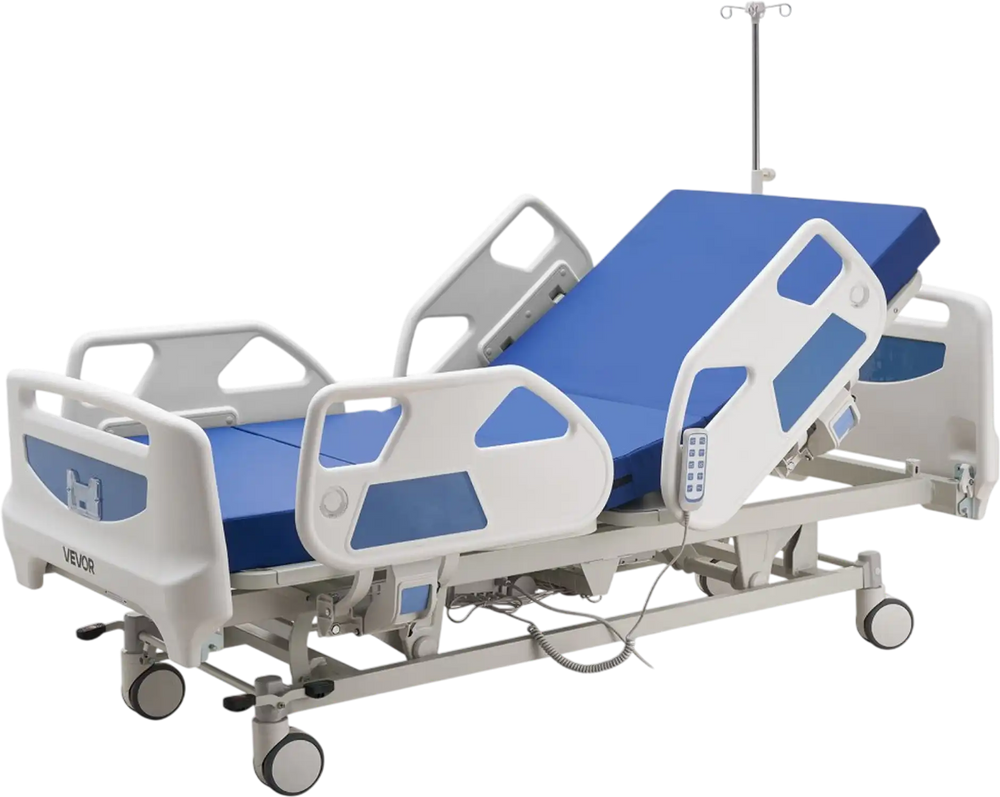VEVOR Premium 5 Function Full Electric Hospital Bed, ICU Electric Medical Bed with Trendelenburg & Reverse Trendelenburg and Central Locking System with 5" Casters for Home Hospital, 550LBS Loading