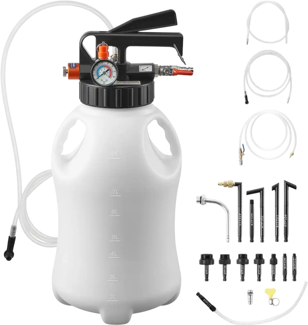 VEVOR Transmission Fluid Pump, 8 L Pneumatic Oil Fluid Extractor, ATF Refill Dispenser Transfer Pump with 15 ATF Adapters, Oil Extractor Dispenser with HDPE Tank for Cars, Boats, Lawn Mowers