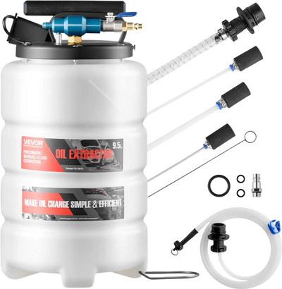 VEVOR Fluid Extractor, 9.5 L Capacity, Pneumatic/Manual Vacuum Oil Extractor Pump with 59 in Long Horse & Three 47 in Extension Tubes, Oil Change Pump with PE Tank for Cars, Lawn Mowers, Boats