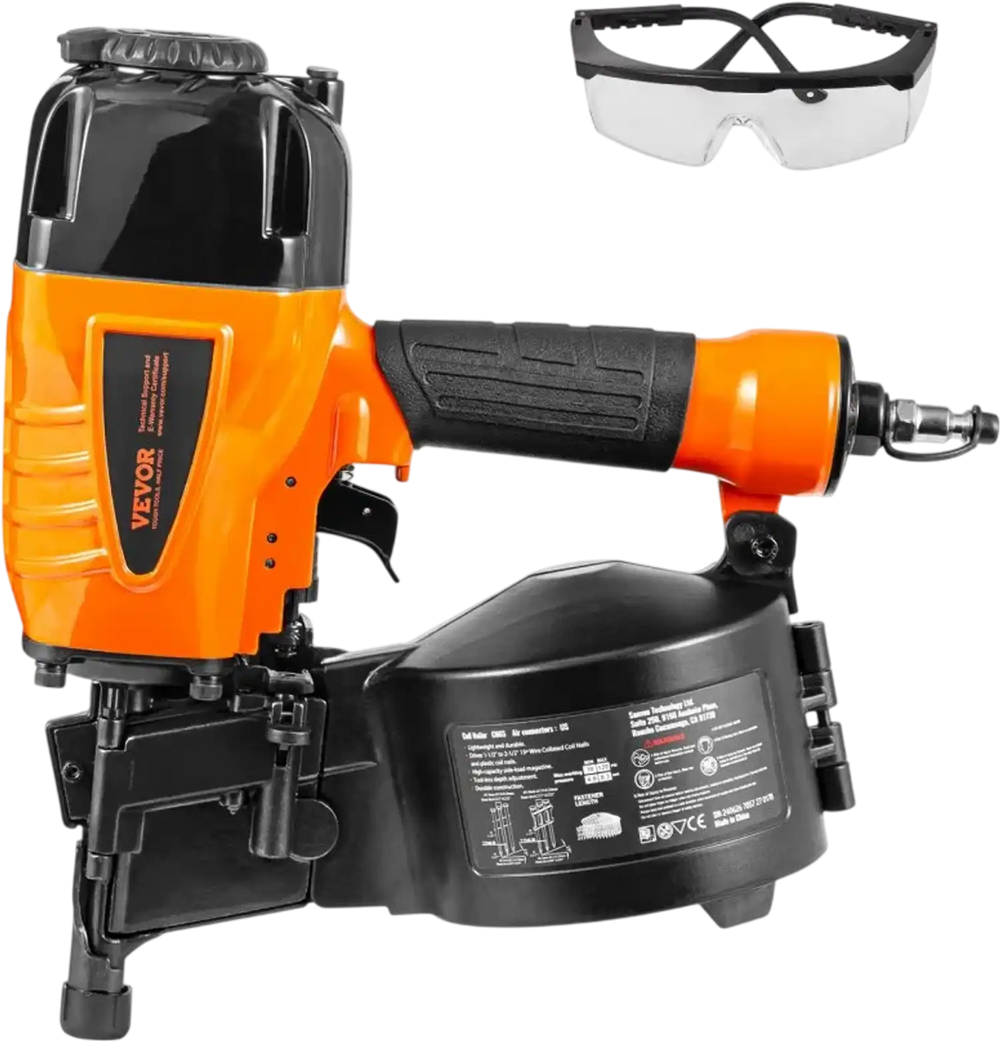 VEVOR Coil Siding Nailer CN65, 1-1/4" to 2-1/2" 15 Degree Pneumatic Siding Nail Gun with Tool-Less Depth Adjustment, 70-120PSI Air Coil Nailer for Siding, Pallet Sheathing, Wooding, Fencing, Decking
