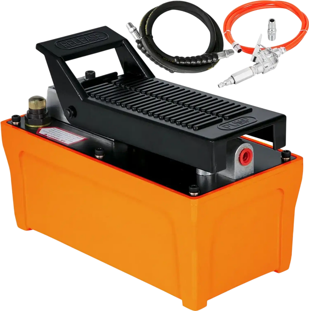 VEVOR Air Hydraulic Pump 10000 PSI Air Over Hydraulic Pump 1/2 Gal Reservoir Air Treadle Foot Actuated Hydraulic Pump 3/8" NPT with 4.1 ft Hose 2 Connector Single Acting for Car Repair (Orange)