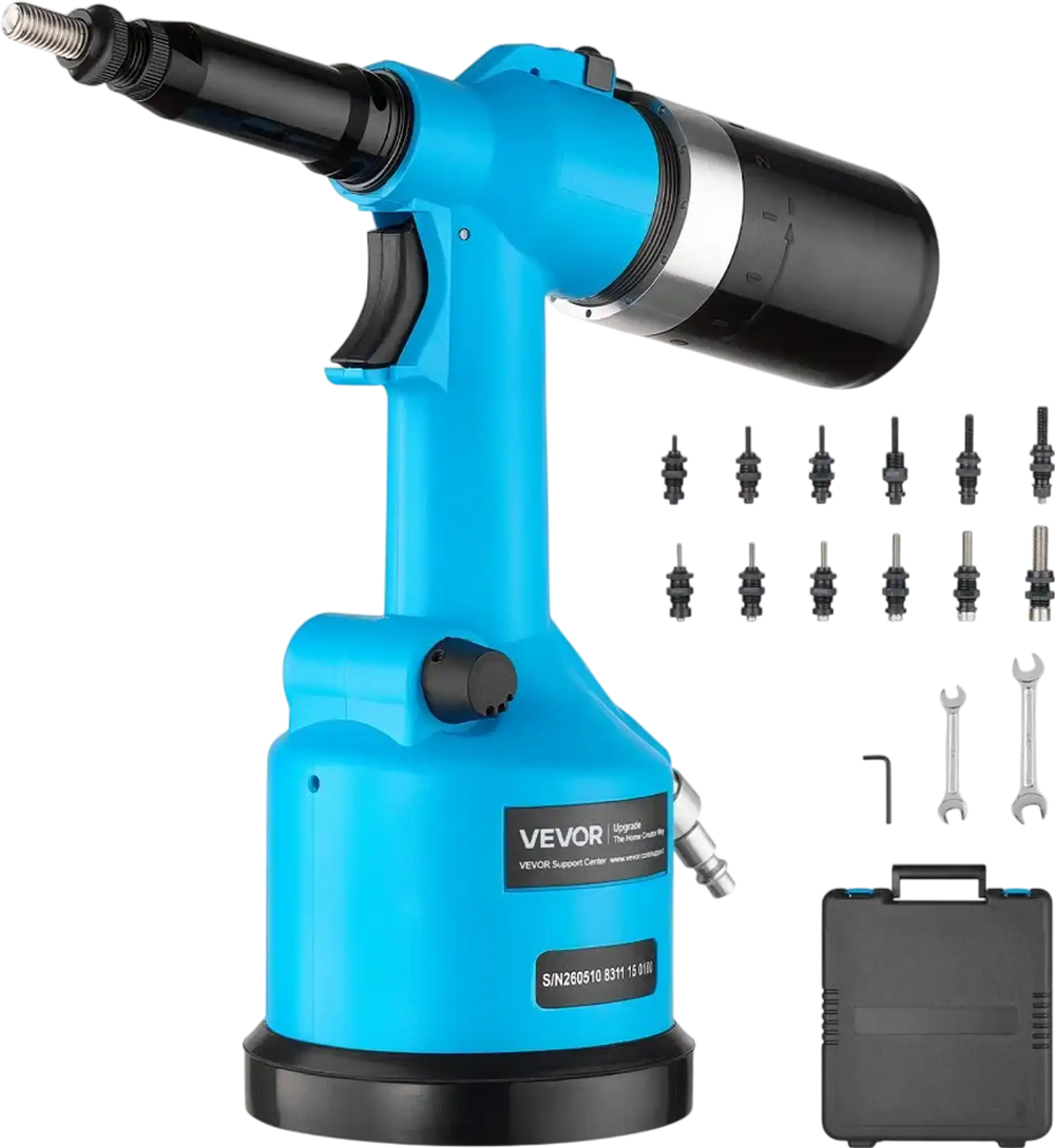 VEVOR Automatic Pneumatic Rivet Nut Gun Kit with 13PCS SAE & Metric Gun Heads, Industrial-Grade 5620LBS Pulling Force, Air Rivet Nut Tool for Automotive, Construction, Industrial Manufacturing