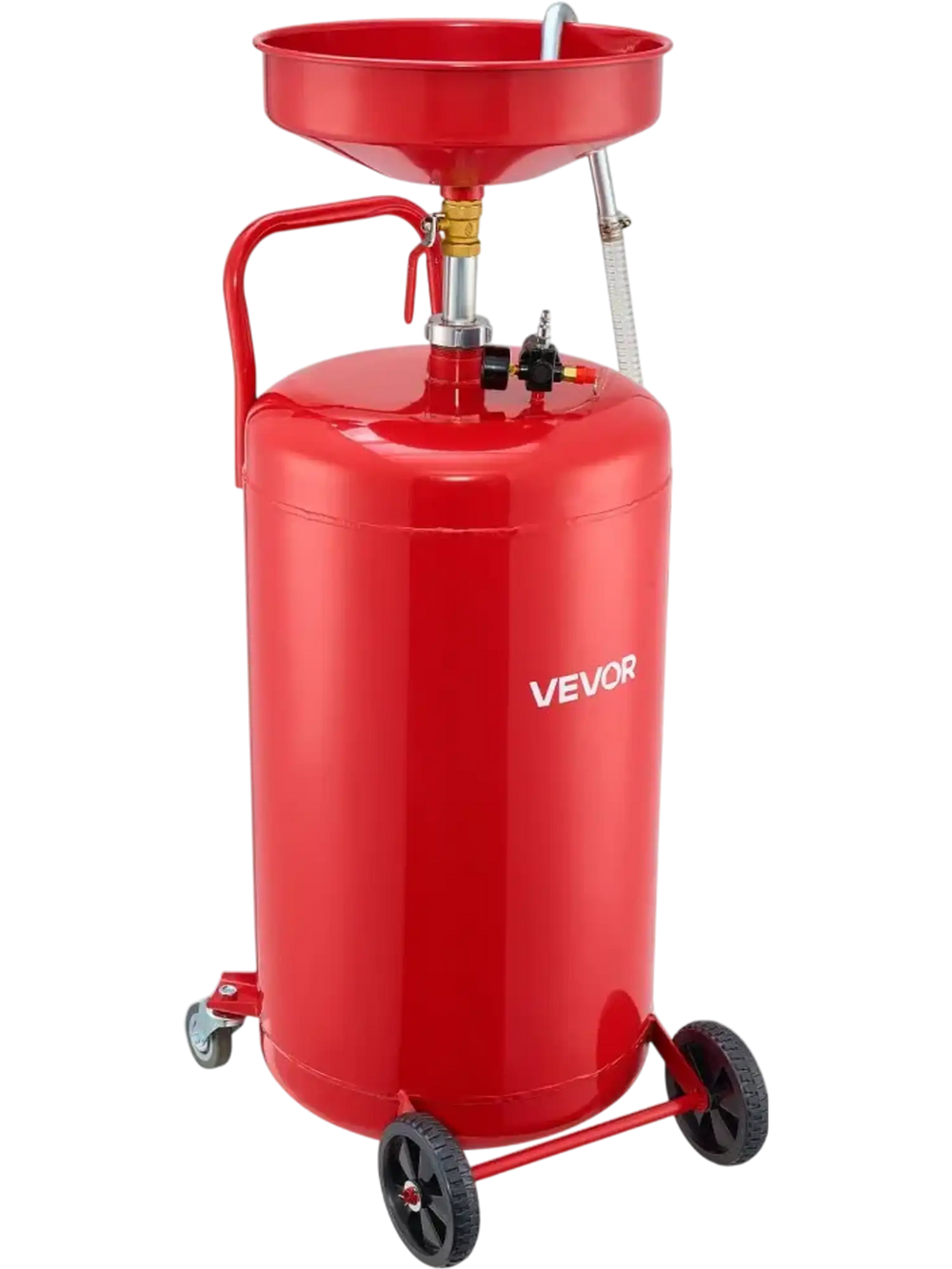 VEVOR 25 Gallon Waste Oil Drain Tank, Air Operated Portable Oil Drainer with Adjustable Funnel Height, Industrial Fluid Drain Tank with Wheels, Fluid Fuel Transfer Drainage for Auto Repair Shops, Red
