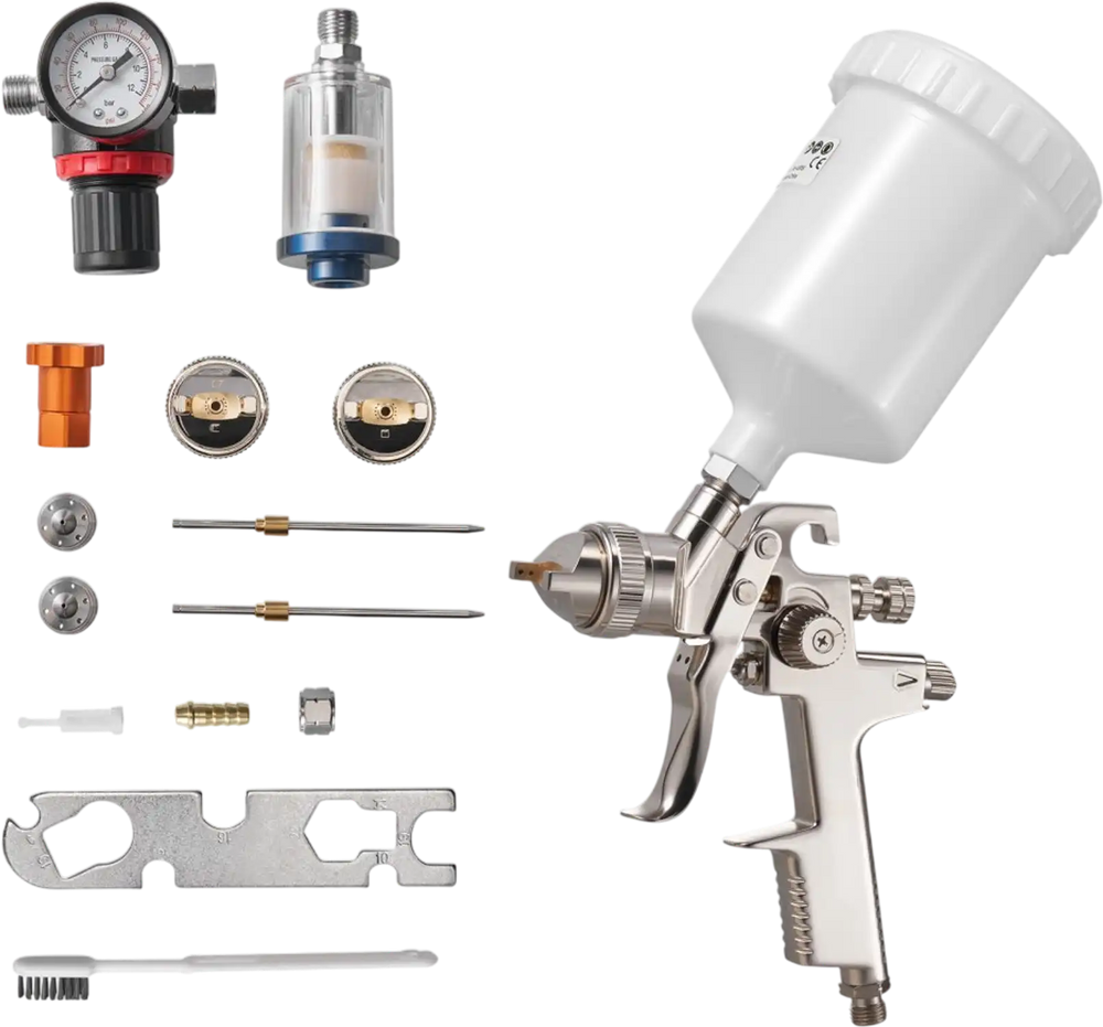 VEVOR LVLP Air Spray Gun, Gravity Feed Paint Sprayer Gun with 3 Nozzles (1.3/1.4/1.7mm), 600ml Capacity Automotive Paint Sprayer with Air Regulator for Furniture, Car Painting, Home Improvement