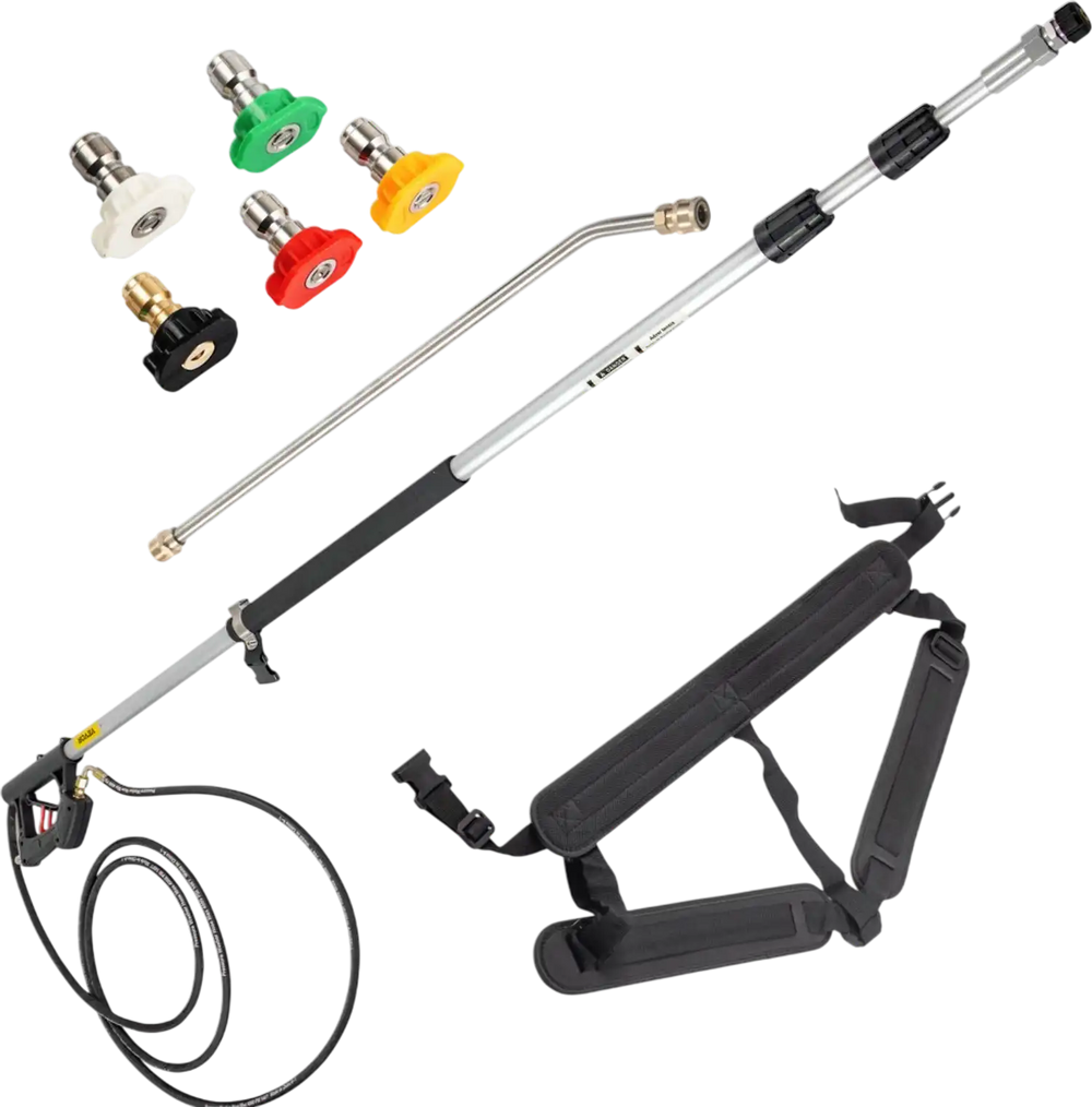 VEVOR Telescoping Pressure Washer Wand, Max. 18 ft Adjustable Power Washer Extension Wand, 4000PSI 9GPM Power Cleaning Tools with 5 Nozzle Tips, Strap Belt, 3/8\'\' & 1/4\'\' Quick Connectors, Silver/
