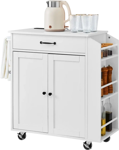 Vevor Kitchen Island Cart Rolling Storage Cabinet with Charging Station White New