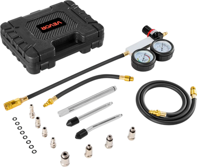 VEVOR Engine Cylinder Compression Tester Kit, Pressure Gauge Range of 0-100 PSI, Automotive Leak Down Tester Kit with 4 Adapters, 2 Metal Tubes, Pressure Check & Leakage Rate Test on Cars, Motorcycles