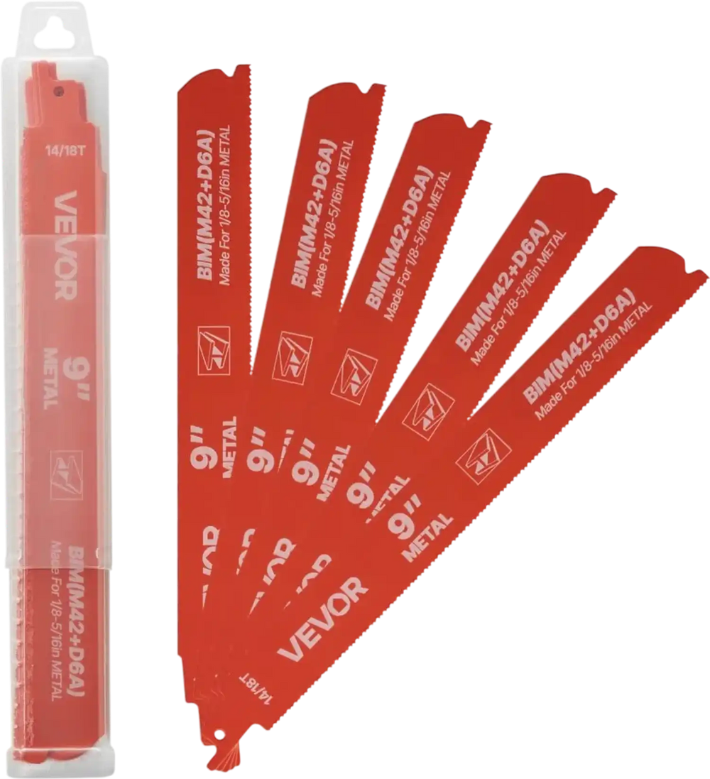 VEVOR Reciprocating Saw Blades, 25 Pack, 14/18 TPI Bi-Metal Reciprocating Saw Blade Set with Universal Shank, Sharp Teeth for Fast and Smooth Cuts, for Cutting 1/8-5/16 inch Medium Metals, Orange