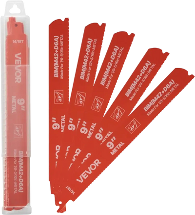 VEVOR Reciprocating Saw Blades, 25 Pack, 14/18 TPI Bi-Metal Reciprocating Saw Blade Set with Universal Shank, Sharp Teeth for Fast and Smooth Cuts, for Cutting 1/8-5/16 inch Medium Metals, Orange