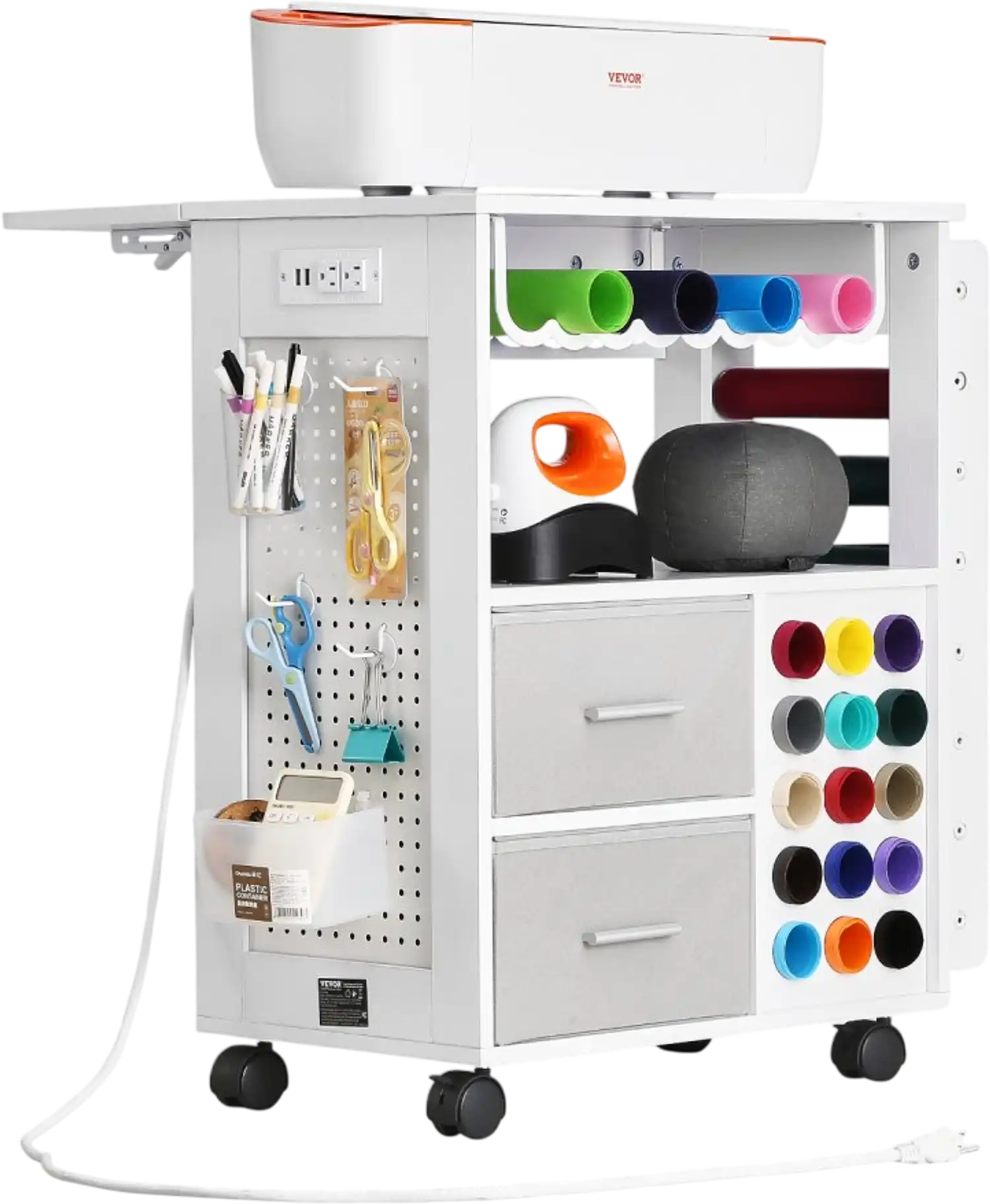 Vevor Craft Cart Rolling Storage Table with Drawers White New