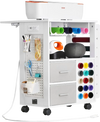VEVOR Rolling Craft Cart and Storage Table, Compatible with Cricut Machines, Crafting Table Organization Workstation with 2 USB Ports and Outlets, 15 Vinyl Roll Holders and 2 Drawers, for Craft Room