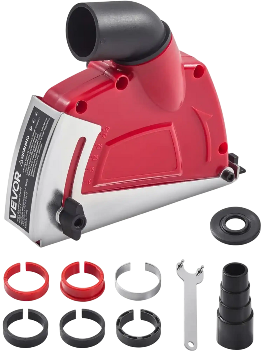 VEVOR Cutting Dust Shroud for Angle Grinders, Universal 4-5 in Angle Grinder Dust Shroud with 6 Clamping Washers, Adjustable Cutting Depth, Connect to Vacuum Cleaner, for Wood Concrete Wall Stone