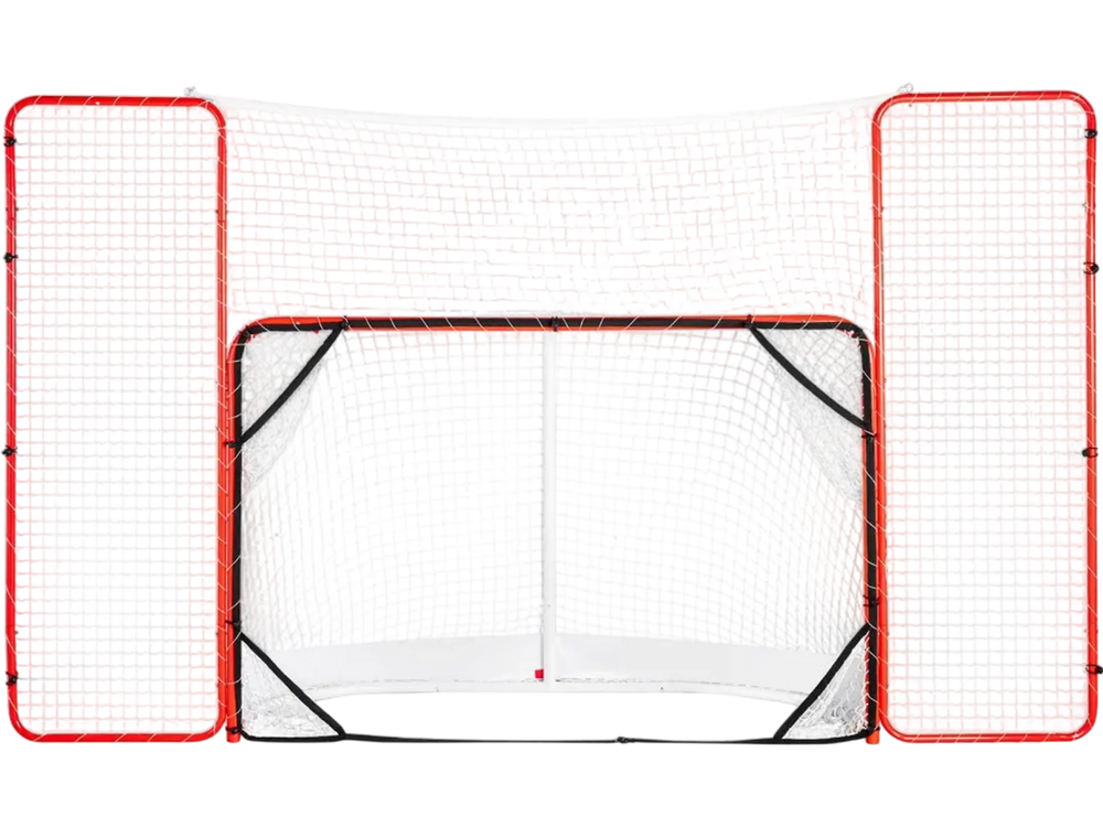 VEVOR Hockey Goal with Backstop and Targets, Street Steel Hockey Net, 72" Pro Hockey Training Goal Set, Portable Indoor Outdoor Hockey Goal with Net, Easy Assemble, White/Red