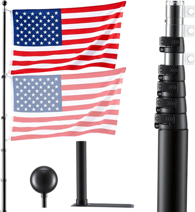 Vevor Flag Pole 20' Heavy Duty Telescopic Vehicle Mount Kit with 3' x 5' American Flag Black New
