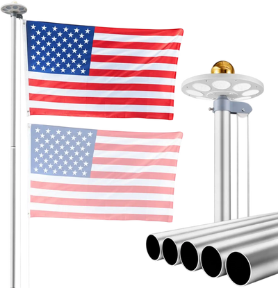 Vevor Flagpole Kit 20' Heavy-Duty Sectional Aluminum with Solar Light & 3' x 5' American Flag New