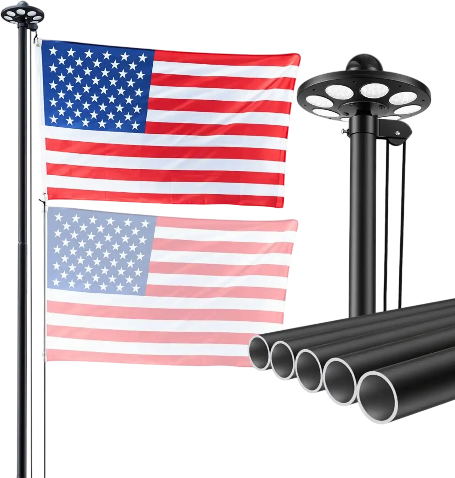 Vevor Flagpole 25' Heavy Duty Sectional Kit with Solar Light and 3' x 5' American Flag New