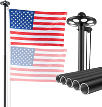 VEVOR Flag Pole, 25ft Heavy Duty Sectional Flagpole Kit with 136 LED Solar Light for Outside House In Ground, Outdoor Aluminum Flagpole with 3x5 American Flag for Yard, Residential, Commercial, Black