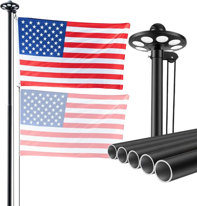 VEVOR Flag Pole, 25ft Heavy Duty Sectional Flagpole Kit with 136 LED Solar Light for Outside House In Ground, Outdoor Aluminum Flagpole with 3x5 American Flag for Yard, Residential, Commercial, Black