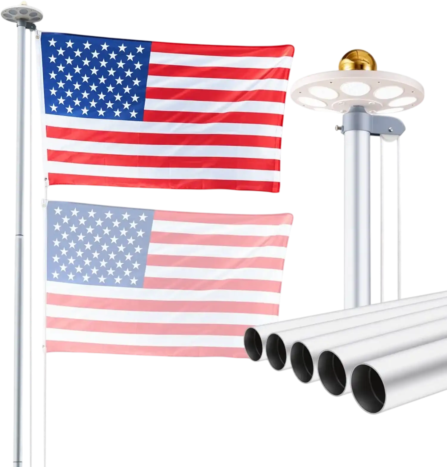 Vevor Flagpole Kit 25' Sectional Aluminum with Solar Light and 3' x 5' American Flag New