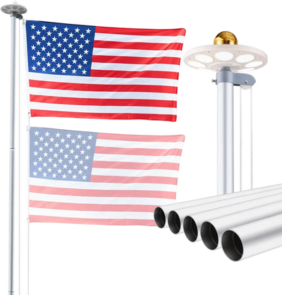 VEVOR Flag Pole, 25ft Heavy Duty Sectional Flagpole Kit with 136 LED Solar Light for Outside House In Ground, Outdoor Aluminum Flagpole with 3x5 American Flag for Yard, Residential, Commercial, Silver