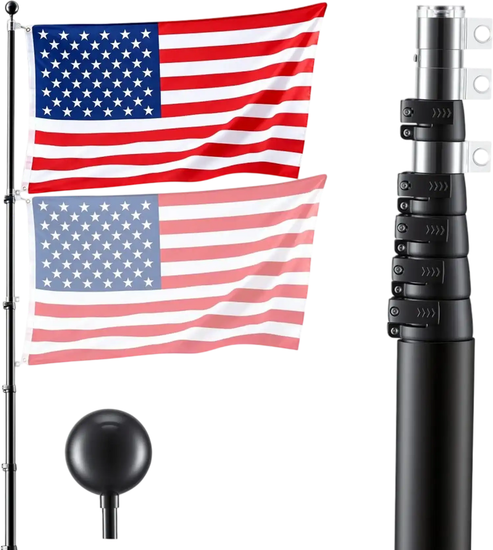 VEVOR Flag Pole, 30ft Heavy Duty Telescopic Flagpole Kit for Outside House In Ground, Extra Thick Outdoor Aluminum Flagpole Kit with 3x5 American Flag for Yard, Residential or Commercial Use, Black