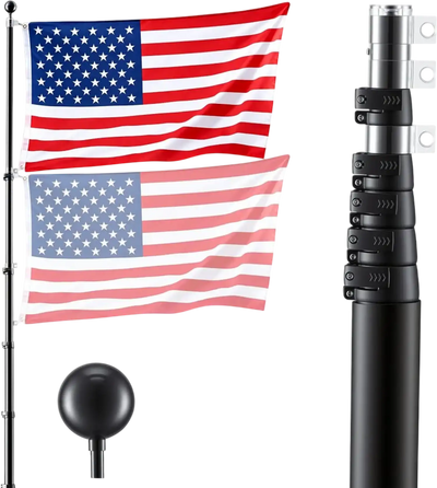 VEVOR Flag Pole, 30ft Heavy Duty Telescopic Flagpole Kit for Outside House In Ground, Extra Thick Outdoor Aluminum Flagpole Kit with 3x5 American Flag for Yard, Residential or Commercial Use, Black