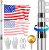 VEVOR 25FT Telescoping Flag pole Kit, Heavy Duty Aluminum Alloy in Ground Flag Poles for Outside, 3 Display Modes Flagpole with 3x5 American Flag, Professional Accessories, Silver