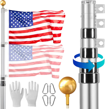 Vevor Flag Pole 25' Telescoping Aluminum Alloy Outdoor Kit with 3x5 American Flag Silver New