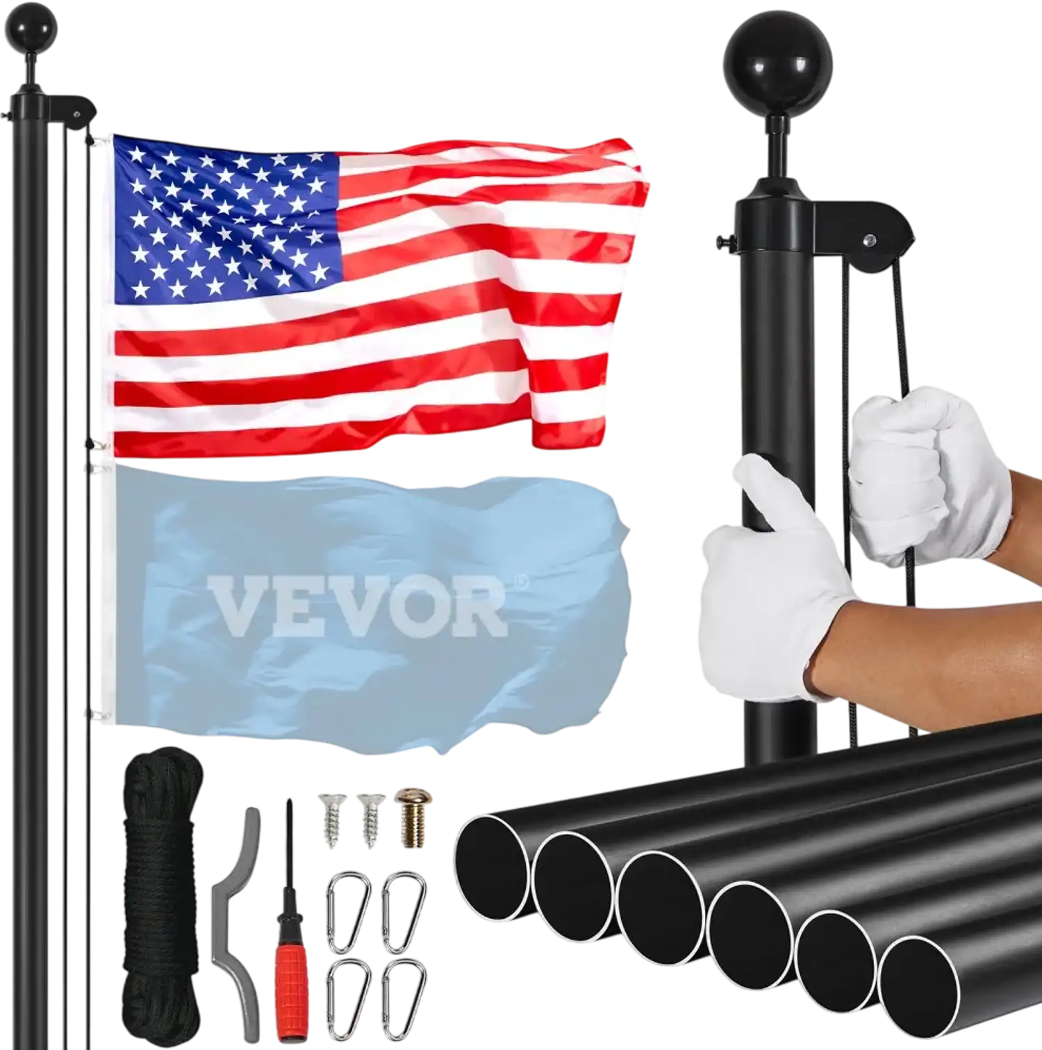 Vevor Flagpole 30' Sectional Aluminum Alloy In-Ground Kit Black New