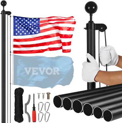 Vevor Flagpole 30' Sectional Aluminum Alloy In-Ground Kit Black New