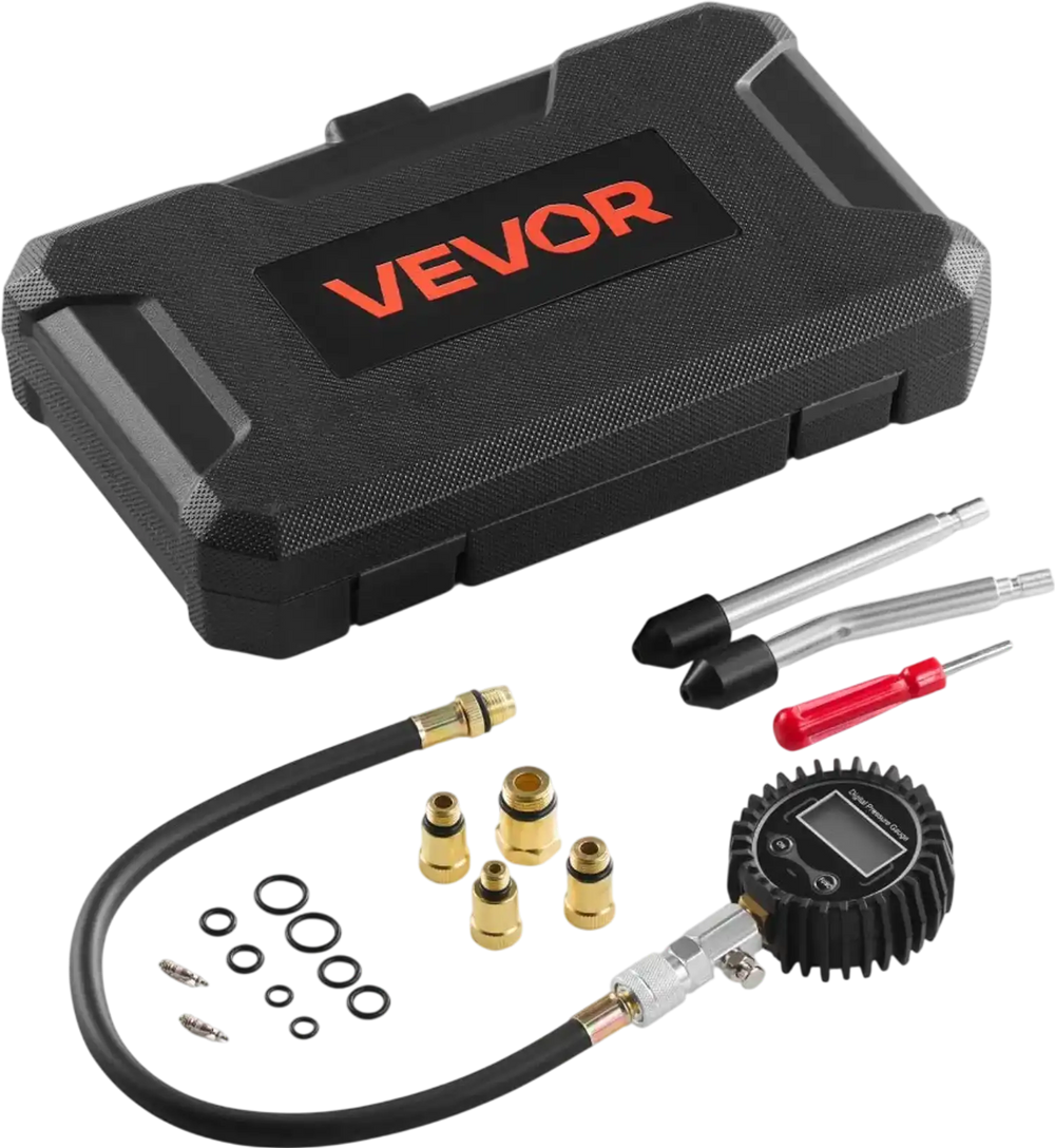 VEVOR Engine Cylinder Compression Tester Kit, Pressure Gauge Range of 10-200 PSI, Compression Tester Kit with 4 Adapters, Straight & Angled Extended Metal Tubes for Automotive Cars and Motorcycles